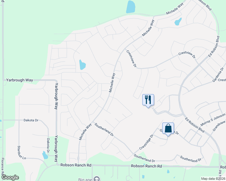 map of restaurants, bars, coffee shops, grocery stores, and more near 9400 Freeport Drive in Denton