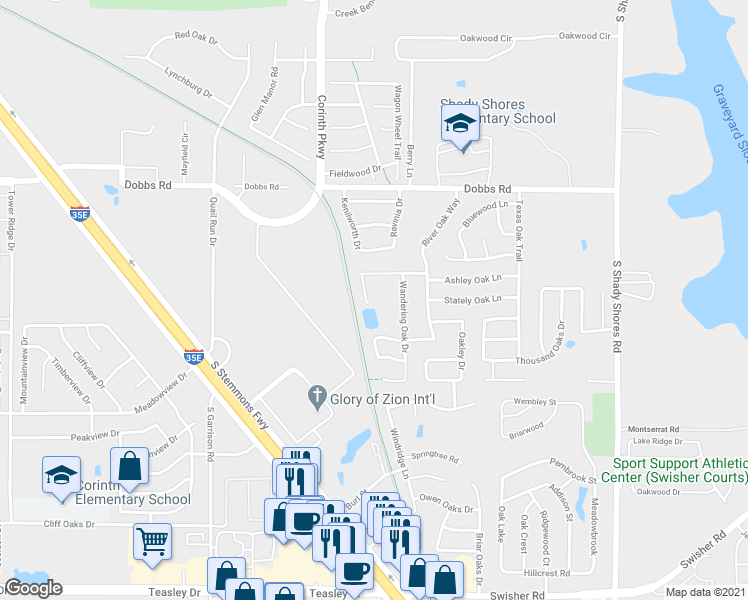 map of restaurants, bars, coffee shops, grocery stores, and more near 2616 Lonesome Oak Drive in Corinth