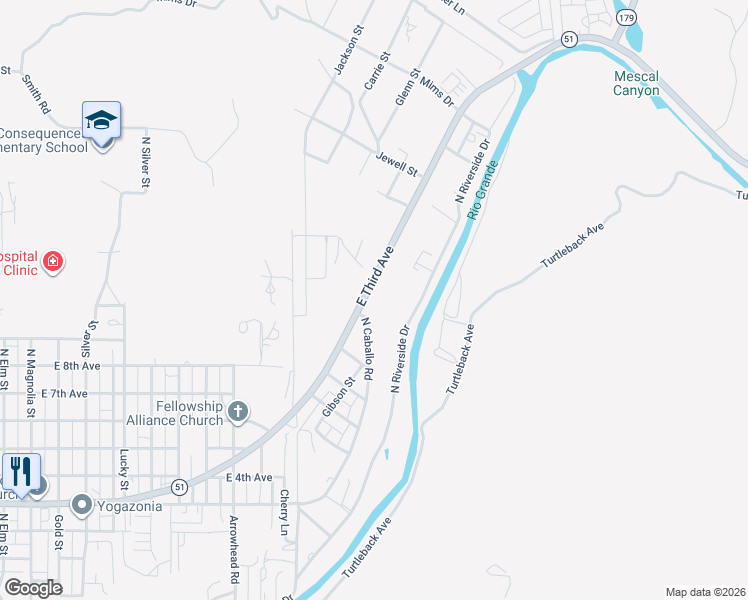 map of restaurants, bars, coffee shops, grocery stores, and more near 2471-2951 East 3rd Avenue in Truth or Consequences