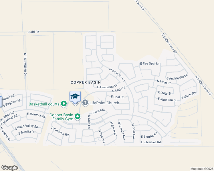 map of restaurants, bars, coffee shops, grocery stores, and more near 4027 East Copper Road in Queen Creek
