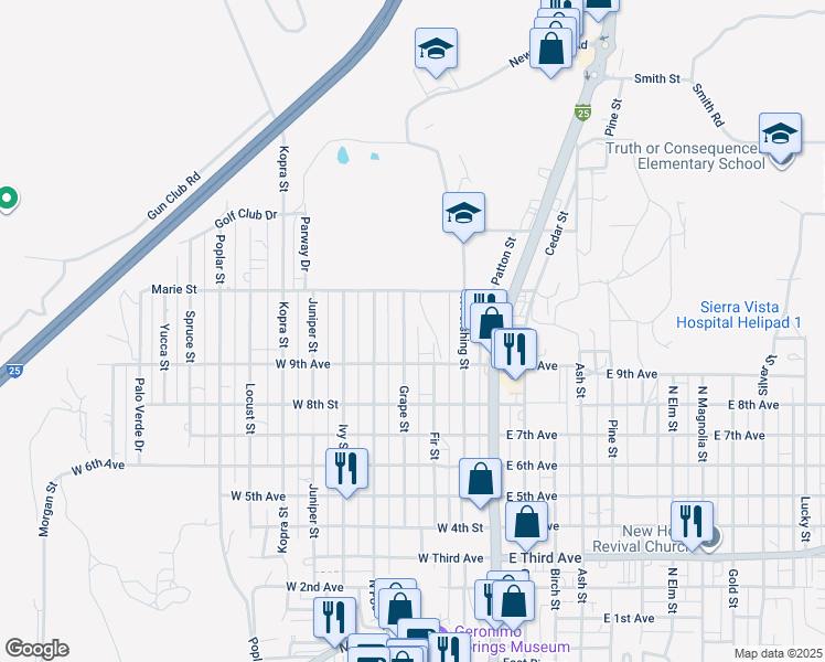 map of restaurants, bars, coffee shops, grocery stores, and more near 200-352 West Marie Avenue in Truth or Consequences