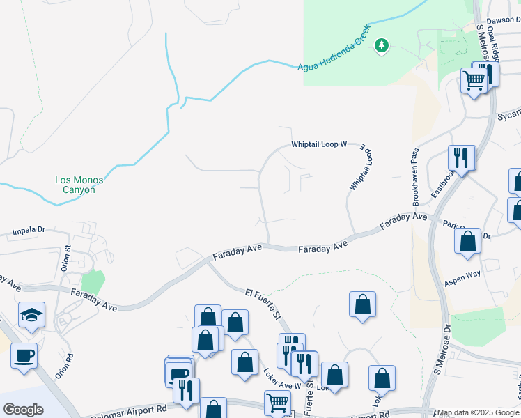 map of restaurants, bars, coffee shops, grocery stores, and more near 2810 Whiptail Loop West in Carlsbad