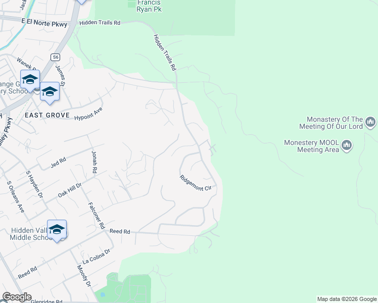 map of restaurants, bars, coffee shops, grocery stores, and more near 602 Ridgemont Circle in Escondido