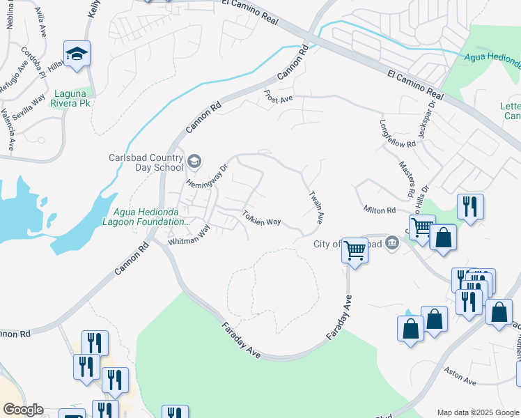 map of restaurants, bars, coffee shops, grocery stores, and more near 5146 Delaney Court in Carlsbad