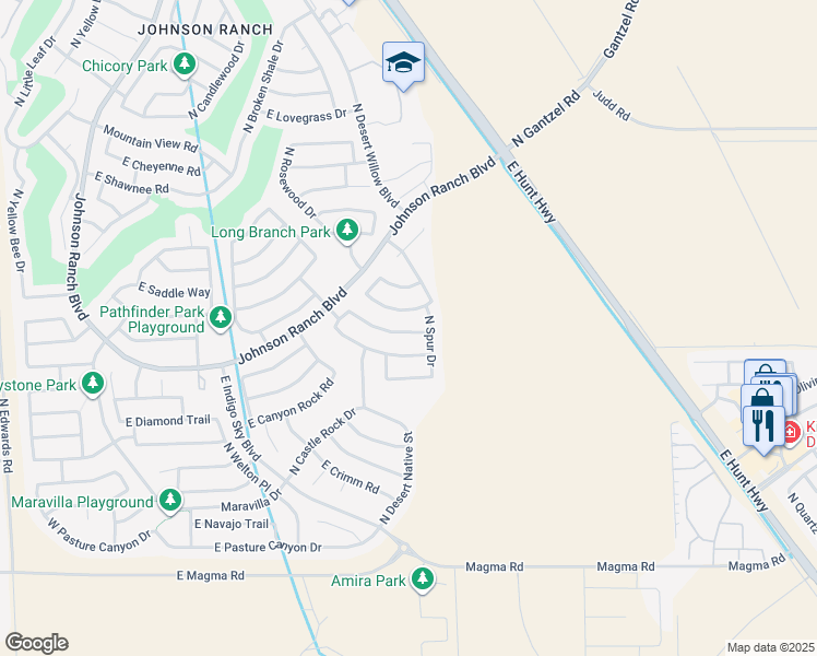 map of restaurants, bars, coffee shops, grocery stores, and more near 1222 East Canyon Trail in San Tan Valley