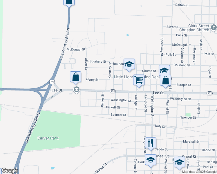 map of restaurants, bars, coffee shops, grocery stores, and more near 4616 Lee Street in Greenville
