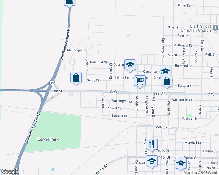 map of restaurants, bars, coffee shops, grocery stores, and more near 4616 Lee Street in Greenville