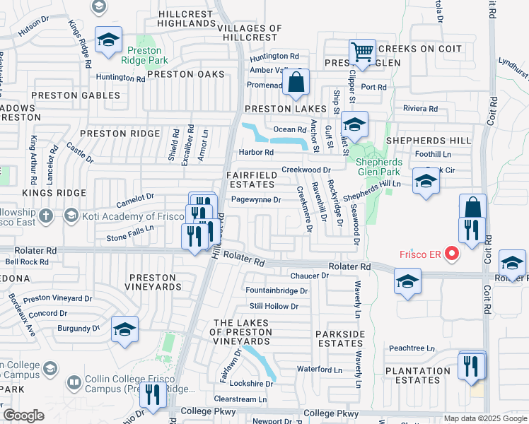 map of restaurants, bars, coffee shops, grocery stores, and more near 11328 Newgate Drive in Frisco