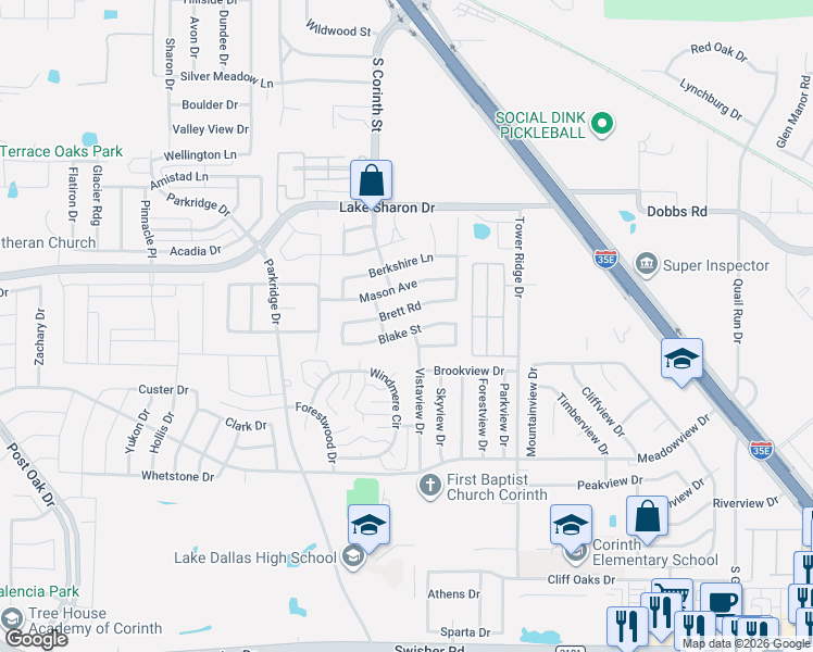 map of restaurants, bars, coffee shops, grocery stores, and more near 3100 Brett Road in Corinth