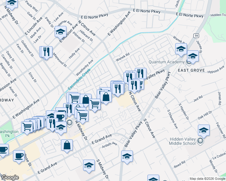 map of restaurants, bars, coffee shops, grocery stores, and more near 467 Swansea Glen in Escondido