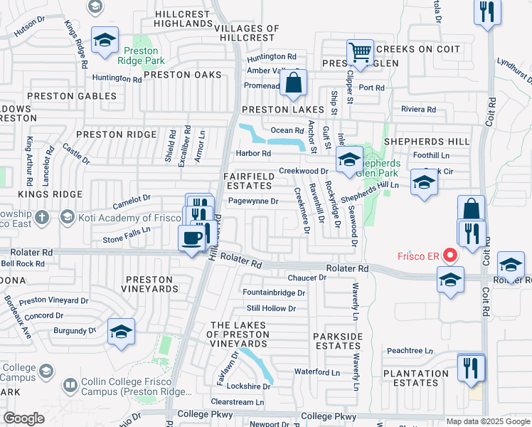 map of restaurants, bars, coffee shops, grocery stores, and more near 11328 Newgate Drive in Frisco