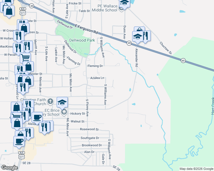 map of restaurants, bars, coffee shops, grocery stores, and more near 1407 South Williams Avenue in Mount Pleasant