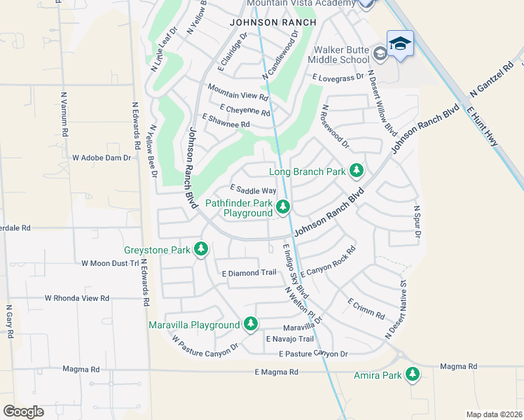 map of restaurants, bars, coffee shops, grocery stores, and more near 395 East Mule Train Trail in Queen Creek