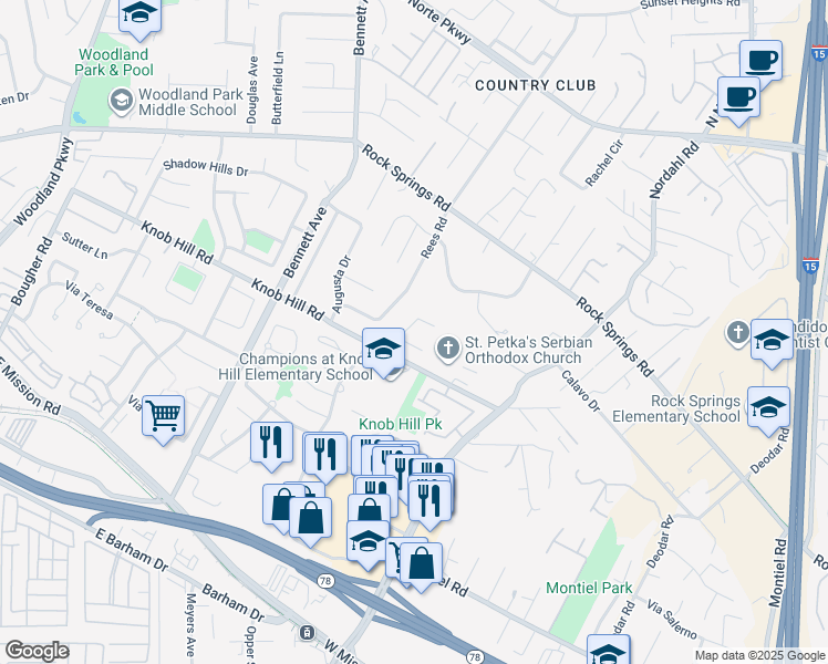 map of restaurants, bars, coffee shops, grocery stores, and more near 1745 Deavers Drive in San Marcos