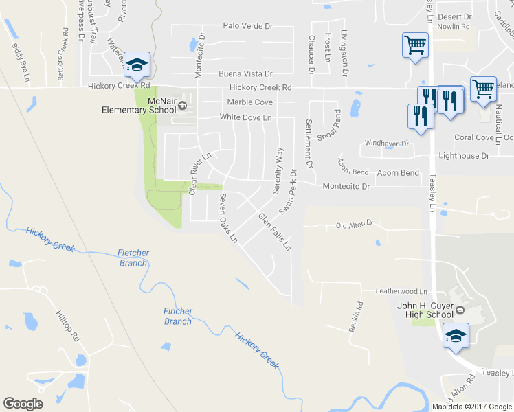 map of restaurants, bars, coffee shops, grocery stores, and more near 8512 Serenity Way in Denton