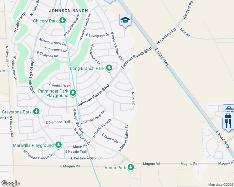 map of restaurants, bars, coffee shops, grocery stores, and more near 1100 East Canyon Trail in San Tan Valley