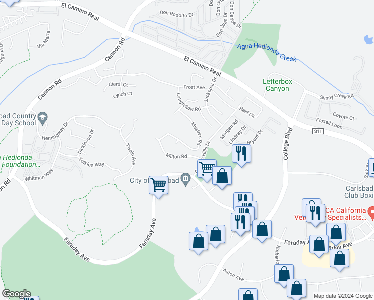map of restaurants, bars, coffee shops, grocery stores, and more near 2249 Masters Road in Carlsbad