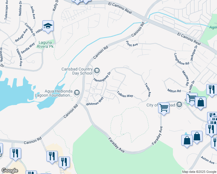 map of restaurants, bars, coffee shops, grocery stores, and more near 5103 Delaney Court in Carlsbad