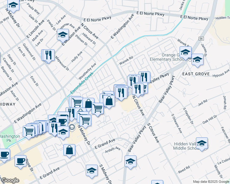 map of restaurants, bars, coffee shops, grocery stores, and more near 467 Swansea Glen in Escondido