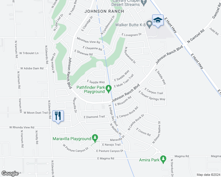 map of restaurants, bars, coffee shops, grocery stores, and more near 28820 North Broken Shale Drive in San Tan Valley