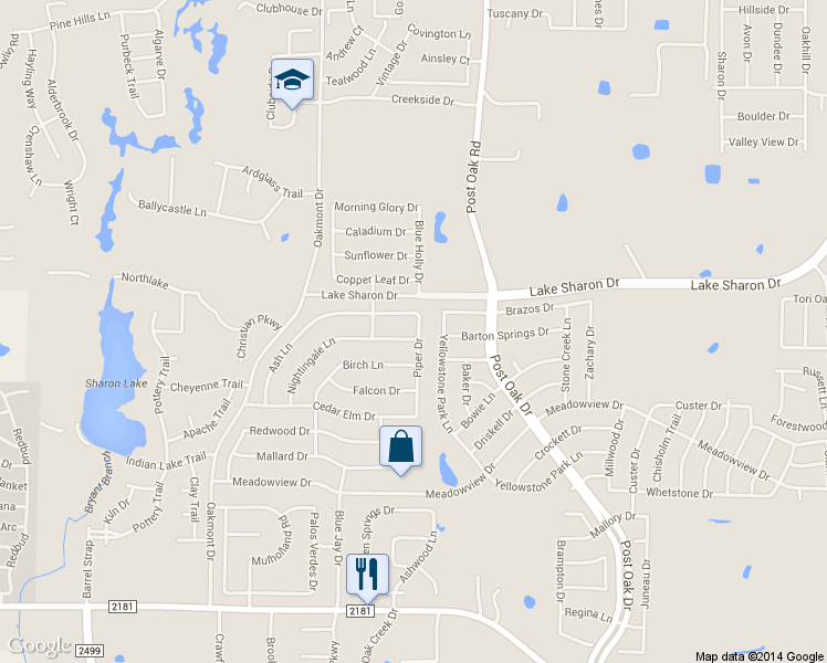 map of restaurants, bars, coffee shops, grocery stores, and more near 1715 Nightingale Lane in Corinth