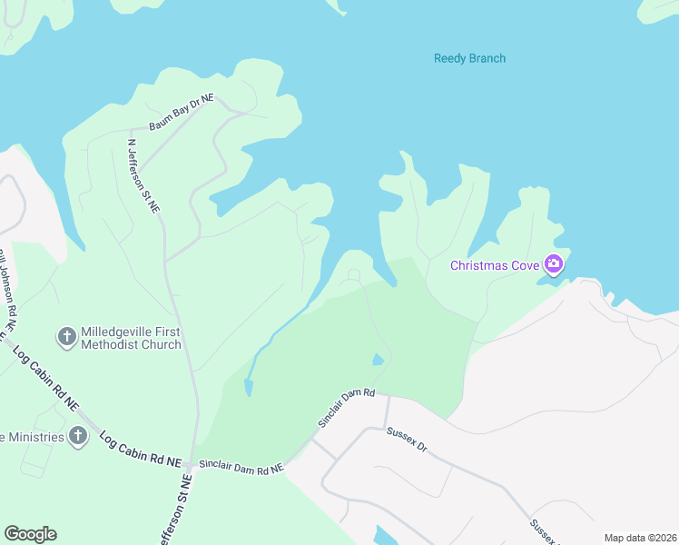 map of restaurants, bars, coffee shops, grocery stores, and more near 180 Bass Northeast in Milledgeville