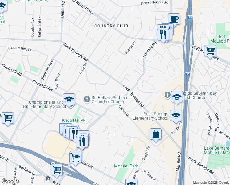 map of restaurants, bars, coffee shops, grocery stores, and more near 1123 Nordahl Road in San Marcos