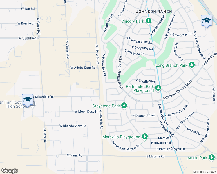 map of restaurants, bars, coffee shops, grocery stores, and more near 168 West Hayden Park Road in San Tan Valley