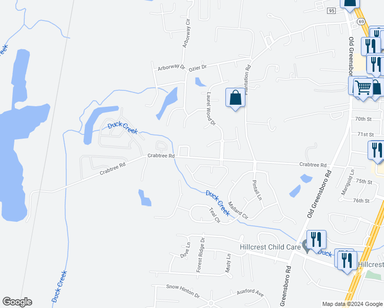 map of restaurants, bars, coffee shops, grocery stores, and more near 1701 Crabtree Circle in Tuscaloosa