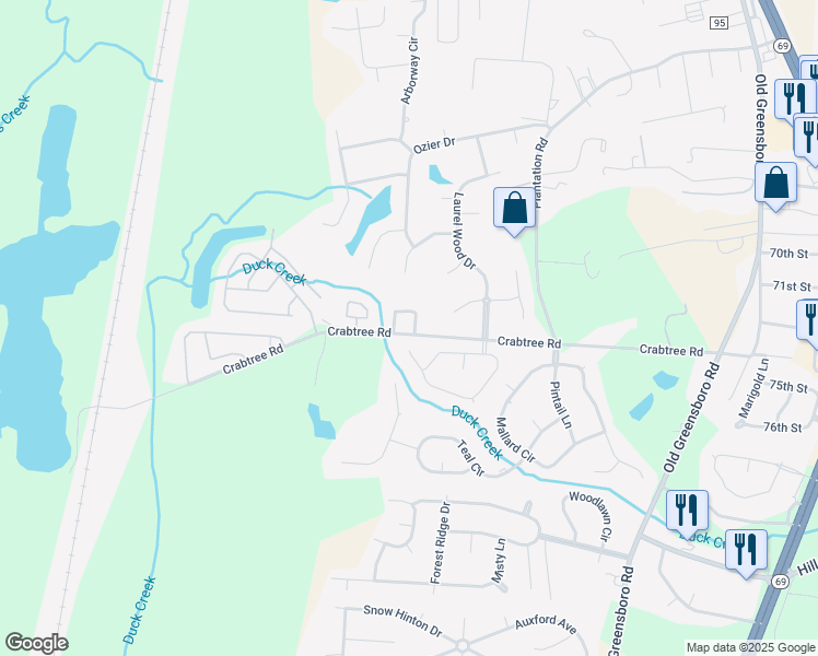 map of restaurants, bars, coffee shops, grocery stores, and more near 1700 Crabtree Circle in Tuscaloosa