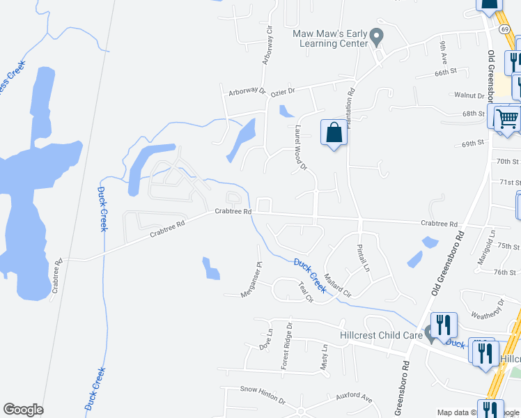 map of restaurants, bars, coffee shops, grocery stores, and more near 1776 Crabtree Circle in Tuscaloosa