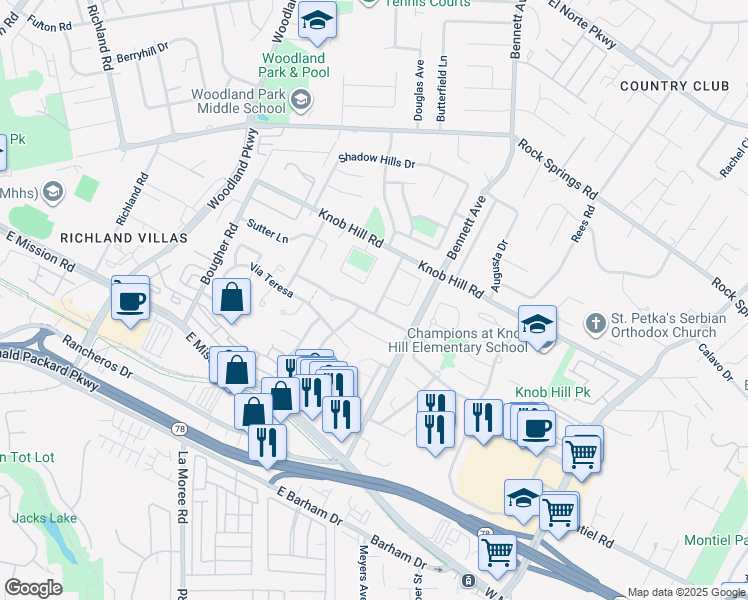 map of restaurants, bars, coffee shops, grocery stores, and more near 362 Via Los Arcos in San Marcos