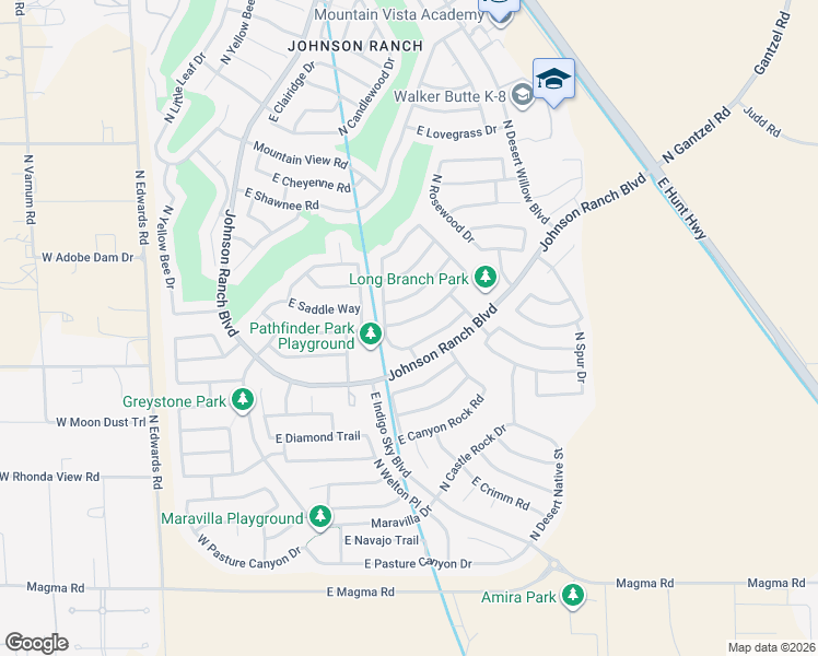 map of restaurants, bars, coffee shops, grocery stores, and more near 667 East Mule Train Trail in San Tan Valley