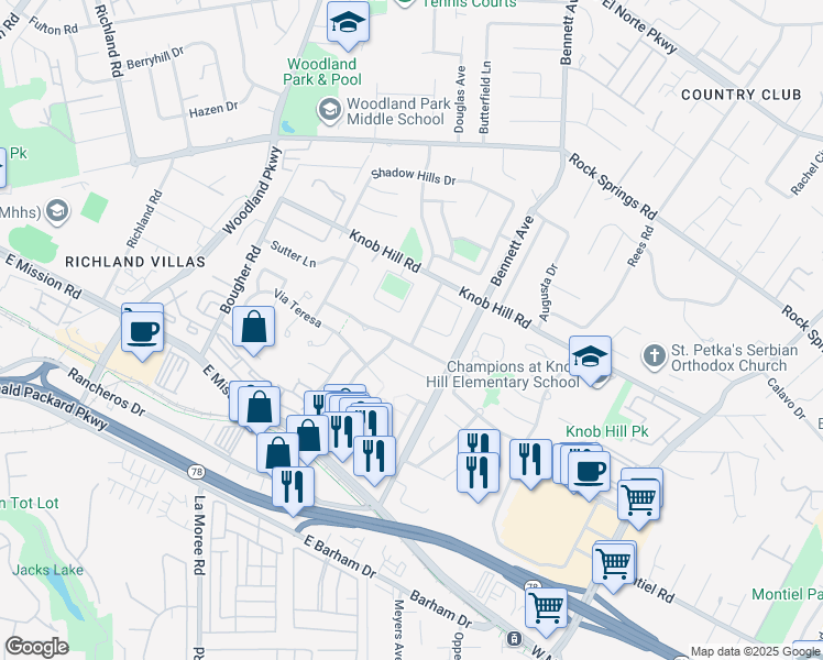map of restaurants, bars, coffee shops, grocery stores, and more near 1267 Via Dorado in San Marcos