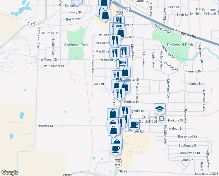 map of restaurants, bars, coffee shops, grocery stores, and more near 201-203 Morgan Street in Mount Pleasant