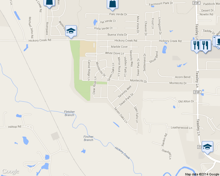 map of restaurants, bars, coffee shops, grocery stores, and more near 8508 Early Dawn Trail in Denton