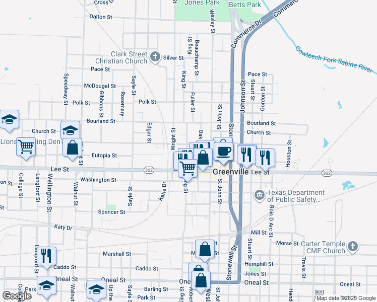 map of restaurants, bars, coffee shops, grocery stores, and more near 2215 King Street in Greenville