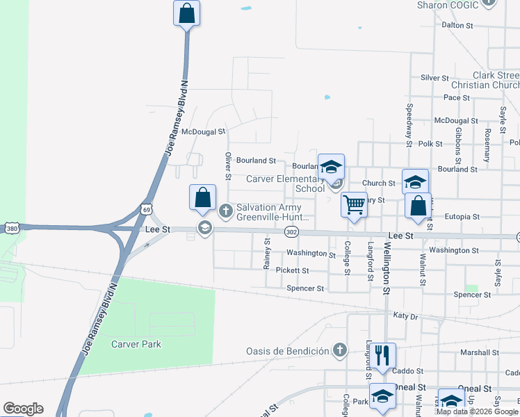 map of restaurants, bars, coffee shops, grocery stores, and more near 4805 Henry Street in Greenville
