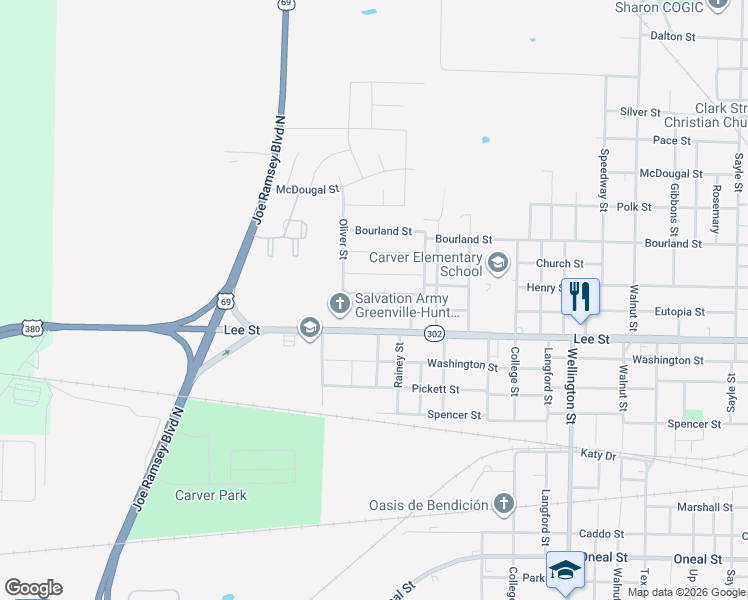 map of restaurants, bars, coffee shops, grocery stores, and more near 4805 Henry Street in Greenville