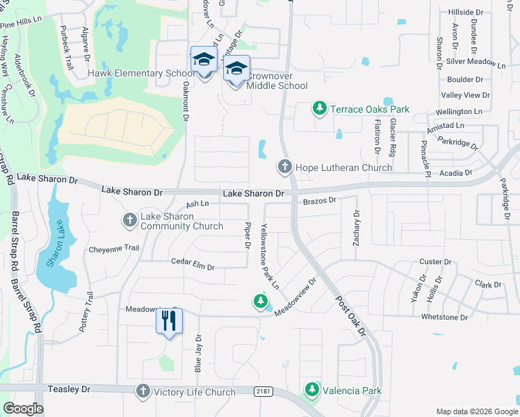 map of restaurants, bars, coffee shops, grocery stores, and more near 1715 Nightingale Lane in Corinth
