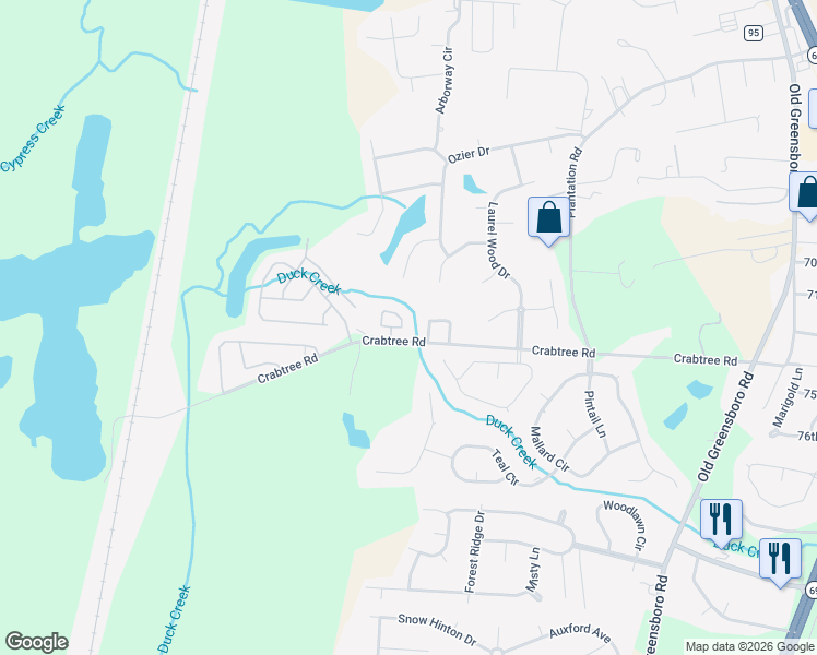 map of restaurants, bars, coffee shops, grocery stores, and more near 1800 Crabtree Road in Tuscaloosa