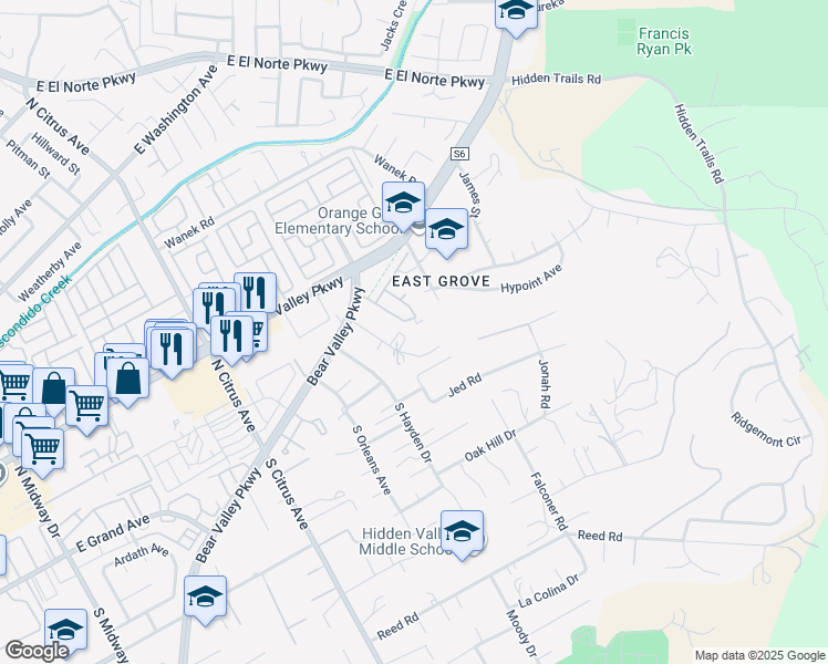 map of restaurants, bars, coffee shops, grocery stores, and more near 112 Encanto Drive in Escondido