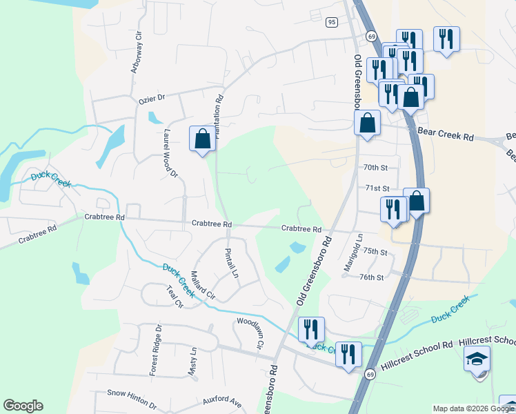 map of restaurants, bars, coffee shops, grocery stores, and more near 1300 Crabtree Road in Tuscaloosa