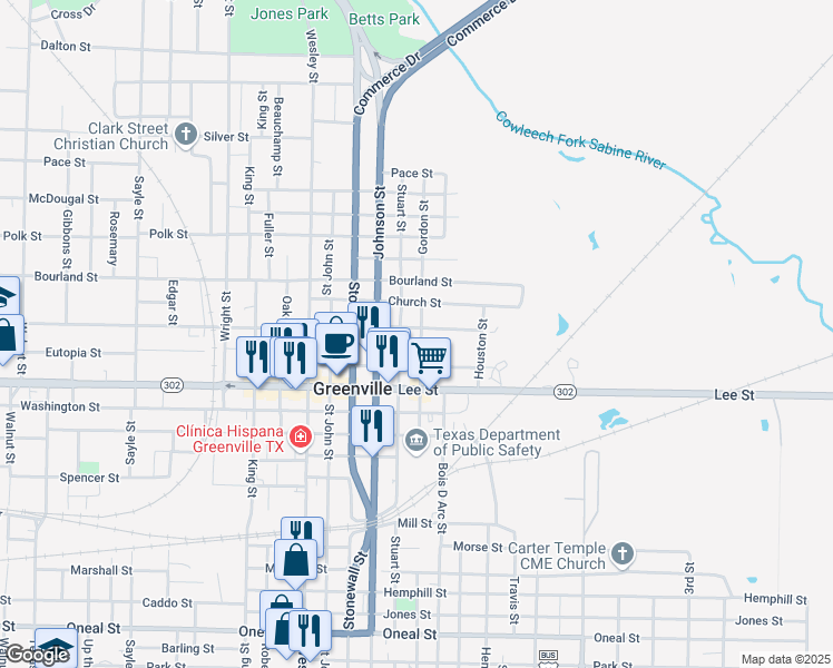 map of restaurants, bars, coffee shops, grocery stores, and more near 2303 Henry Street in Greenville
