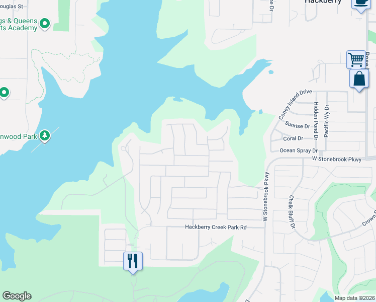 map of restaurants, bars, coffee shops, grocery stores, and more near 4725 Lake Cove Way in Frisco