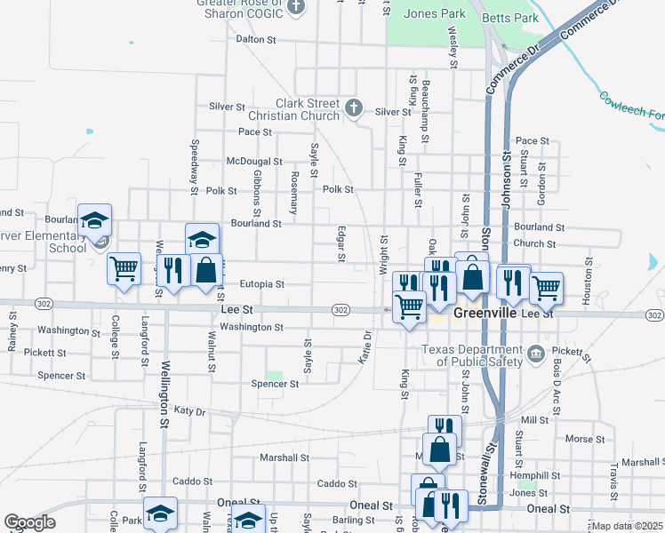 map of restaurants, bars, coffee shops, grocery stores, and more near 3407 Henry Street in Greenville