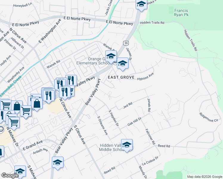 map of restaurants, bars, coffee shops, grocery stores, and more near in Escondido