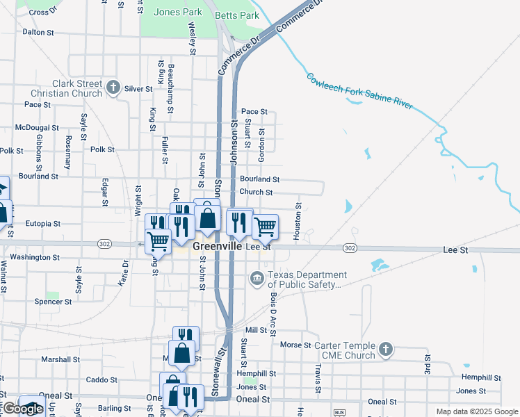 map of restaurants, bars, coffee shops, grocery stores, and more near 2301 Henry Street in Greenville