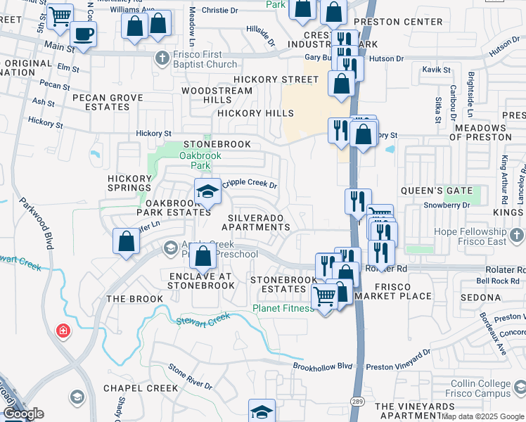 map of restaurants, bars, coffee shops, grocery stores, and more near 8400 Stonebrook Parkway in Frisco