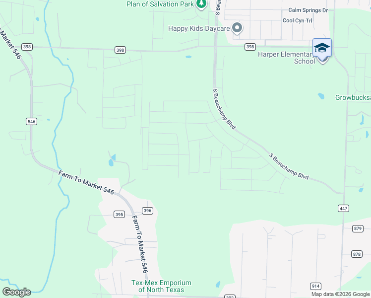 map of restaurants, bars, coffee shops, grocery stores, and more near 7593 County Road 396 in Princeton